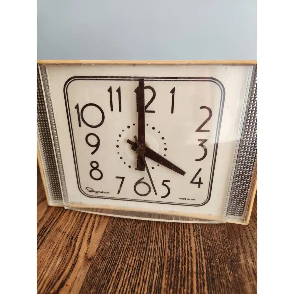 VTG MCM Ingram Wall Clock Block Number Dial Textured Side Grills Works